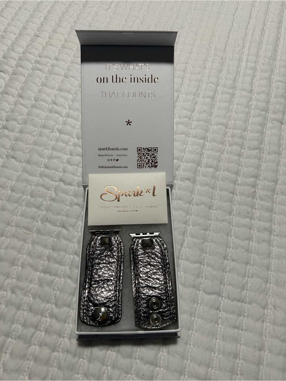 Spark*l Apple Watch Bands - Metallic Pewter leather with gunmetal studs